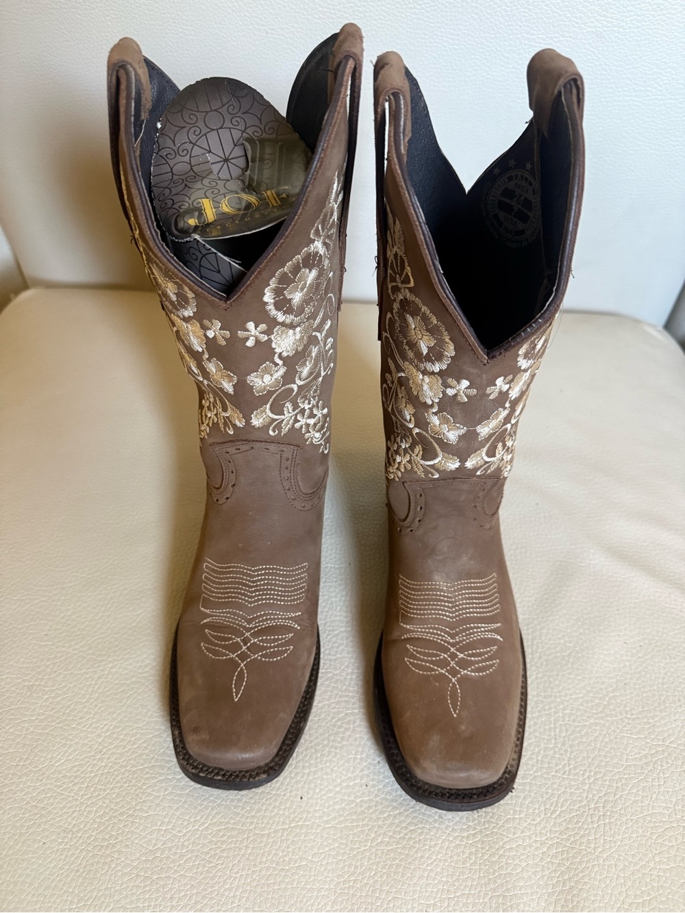 Embroidered Brown Women's Western Heeled Boots